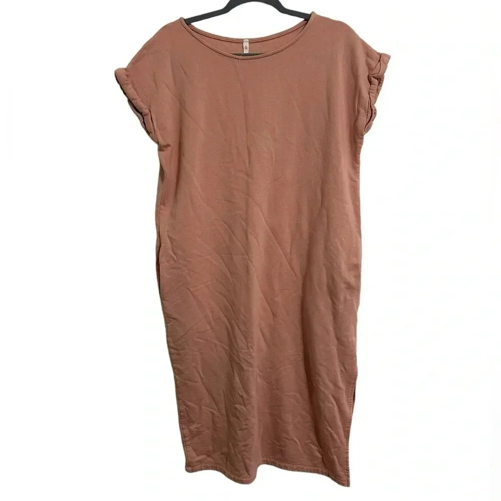 Fabina Organic Hemp Side Slit Pink T-shirt Dress With pockets Size Large